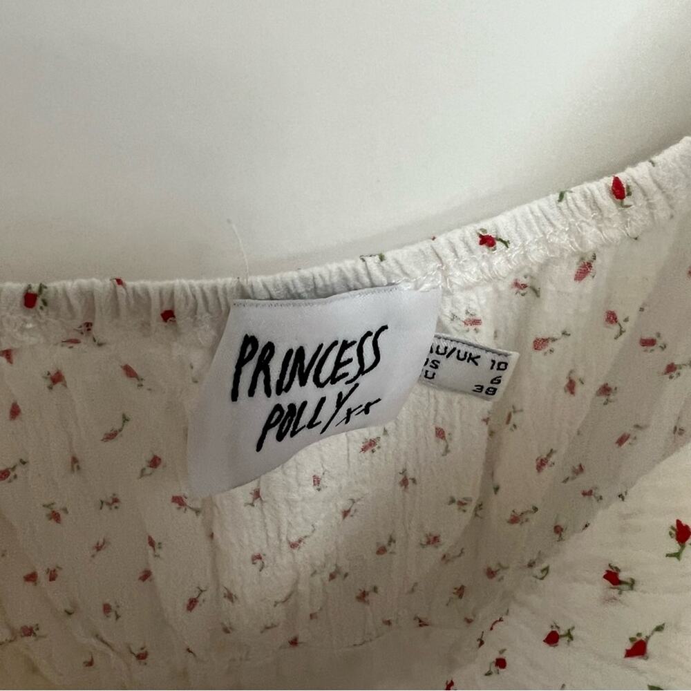 Princess Polly Natalina Milkmaid Dress White Red Rose Floral Print Smocked US 6 - Picture 7 of 9